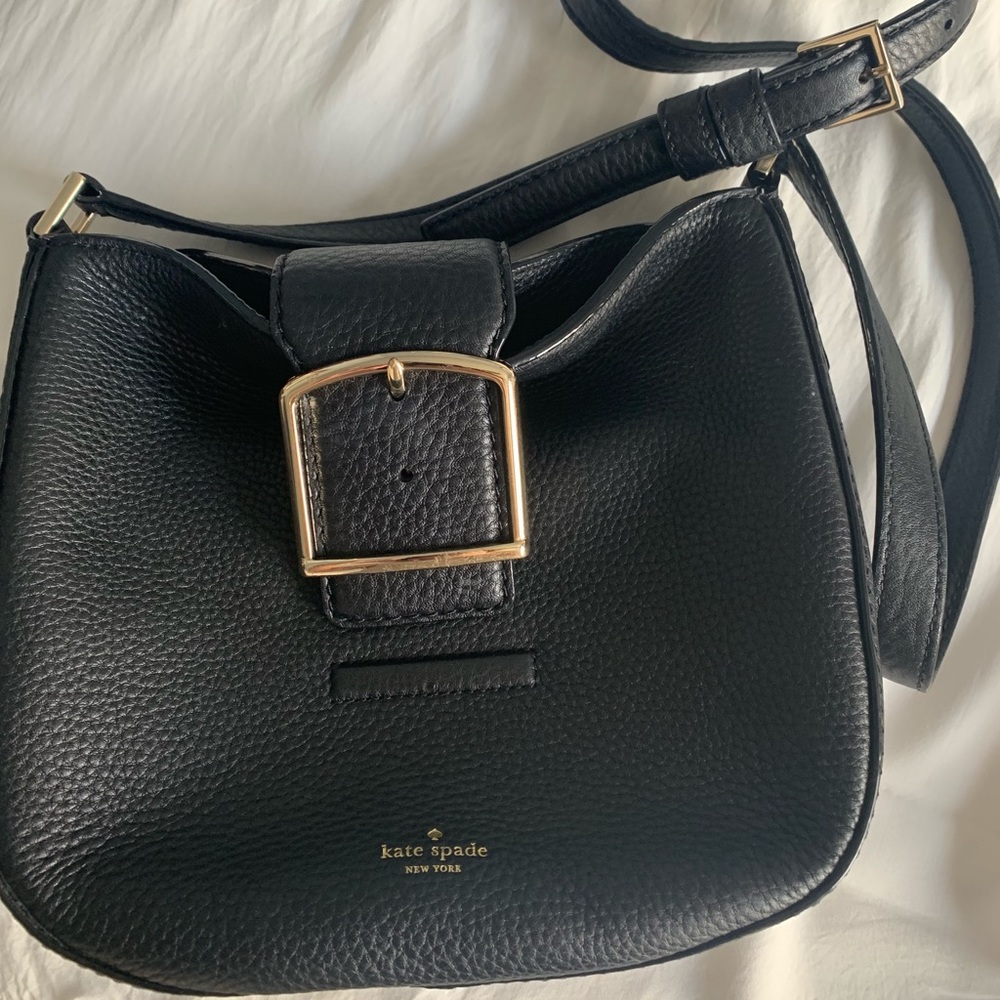 kate spade Black Leather Crossbody Bag with Gold Buckle